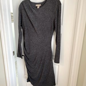 Asymmetrical Grey Sweater Dress with Ruching